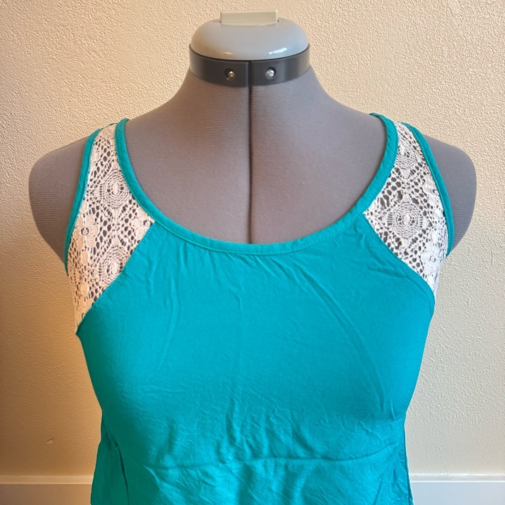 Mossimo Teal Lace Strap Tank Boho Y2K Flowy Summer Casual Camisole Lightweight - Picture 3 of 9